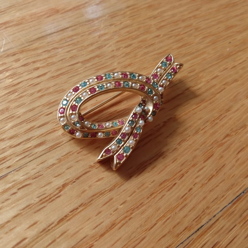 Vintage D'Orlan Buried Treasure Ribbon Knot Brooch Colorful Jewelry Collectible - Picture 6 of 8